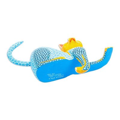 Alternate image for Copal Wood Cat Alebrije in Blue for Shelves from Oaxaca My Domain in Blue