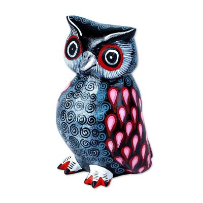 Alternate image for Hand Carved Owl Alebrije with Rosy Wings from Oaxaca Rose Winged Owl