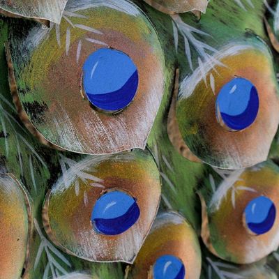 Alternate image for Floral Steel Peacock Wall Sculpture from Mexico Peacock and Flowers