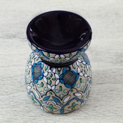 Alternate image for Handcrafted Floral Geometric Ceramic Oil Warmer Guanajuato Blue
