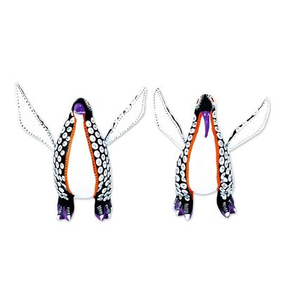 Alternate image for Black and White Penguin Alebrije Figures from Oaxaca Pair Happy Emperor Penguins