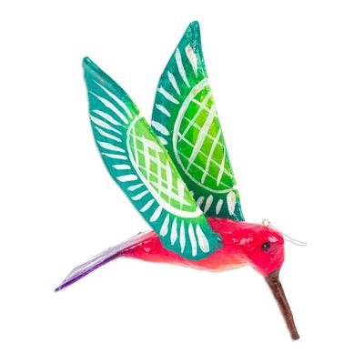 Alternate image for Handmade Pink Hummingbird Papier Mache Ornament from Mexico Pink and Green Hummingbird