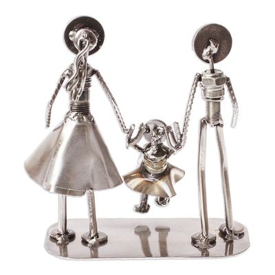 Alternate image for Handcrafted Recycled Auto Part Statuette of Family of Three Family of Three