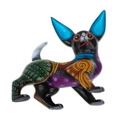 Alternate image for Signed Multicolored Wood Chihuahua Alebrije Black Chihuahua