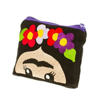 Alternate image for Hand Embroidered Cotton Cosmetic Bag from Mexico Frida with Flowers