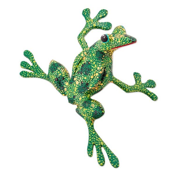 Alternate image for Handmade Wood Green Frog Alebrije Sculpture from Mexico Green Tree Frog
