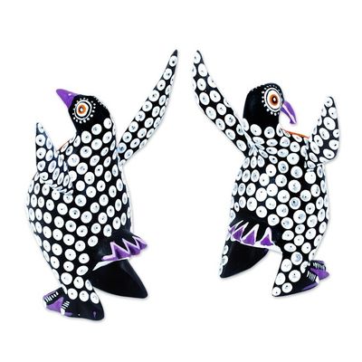 Alternate image for Black and White Penguin Alebrije Figures from Oaxaca Pair Happy Emperor Penguins