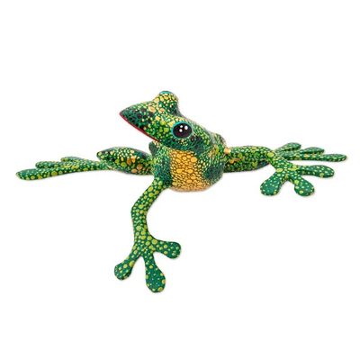 Alternate image for Handmade Wood Green Frog Alebrije Sculpture from Mexico Green Tree Frog