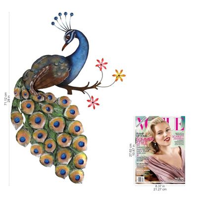 Alternate image for Floral Steel Peacock Wall Sculpture from Mexico Peacock and Flowers