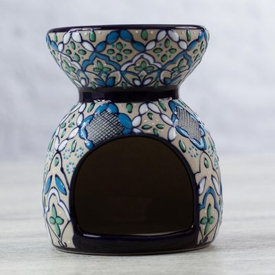 Alternate image for Handcrafted Floral Geometric Ceramic Oil Warmer Guanajuato Blue