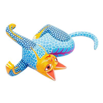 Alternate image for Copal Wood Cat Alebrije in Blue for Shelves from Oaxaca My Domain in Blue