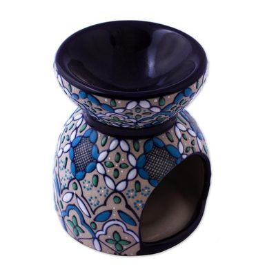 Alternate image for Handcrafted Floral Geometric Ceramic Oil Warmer Guanajuato Blue