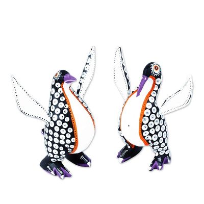 Alternate image for Black and White Penguin Alebrije Figures from Oaxaca Pair Happy Emperor Penguins