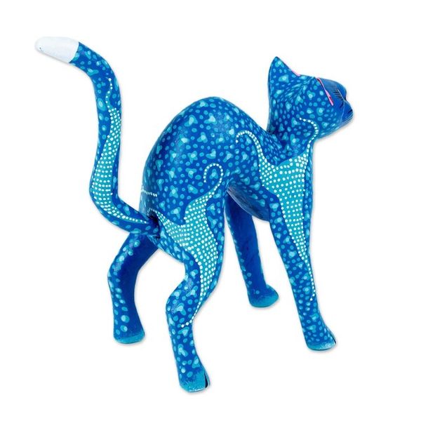 Alternate image for Blue and Teal Alebrije Cat with Star-Like Patterns on Body Celestial Cat