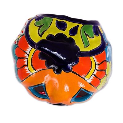Alternate image for Ceramic Jack-O-Lantern Candle Holder from Mexico Floral Halloween