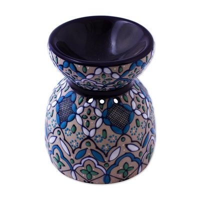 Alternate image for Handcrafted Floral Geometric Ceramic Oil Warmer Guanajuato Blue