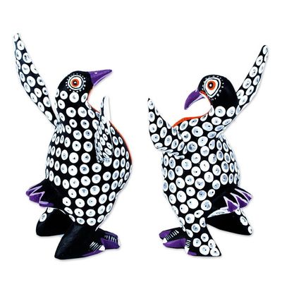 Alternate image for Black and White Penguin Alebrije Figures from Oaxaca Pair Happy Emperor Penguins