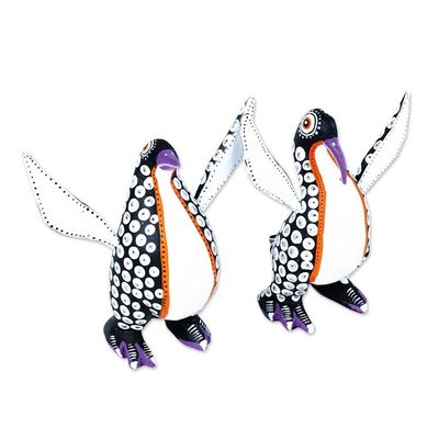 Alternate image for Black and White Penguin Alebrije Figures from Oaxaca Pair Happy Emperor Penguins