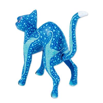 Alternate image for Blue and Teal Alebrije Cat with Star-Like Patterns on Body Celestial Cat