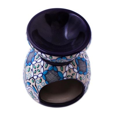 Alternate image for Handcrafted Floral Geometric Ceramic Oil Warmer Guanajuato Blue