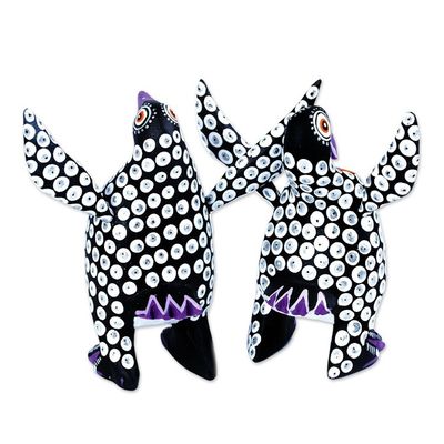 Alternate image for Black and White Penguin Alebrije Figures from Oaxaca Pair Happy Emperor Penguins