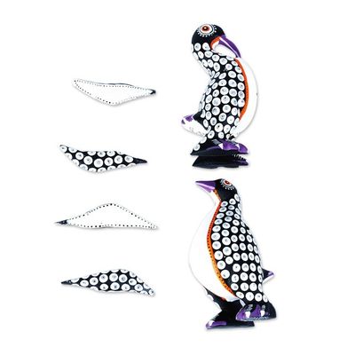 Alternate image for Black and White Penguin Alebrije Figures from Oaxaca Pair Happy Emperor Penguins