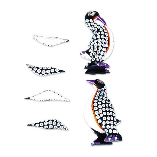 Alternate image for Black and White Penguin Alebrije Figures from Oaxaca Pair Happy Emperor Penguins