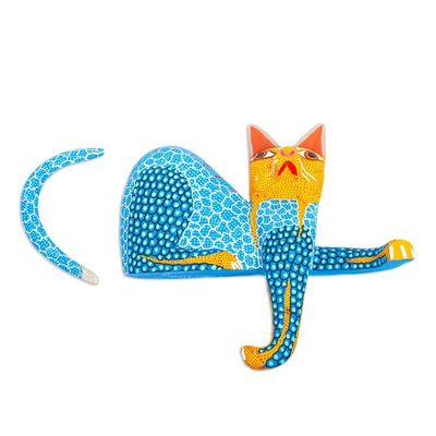 Alternate image for Copal Wood Cat Alebrije in Blue for Shelves from Oaxaca My Domain in Blue