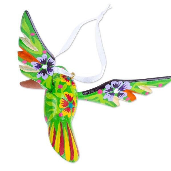 Alternate image for Set of 4 Handcrafted Copal Wood Bird Ornaments in Kiwi Kiwi Flutter