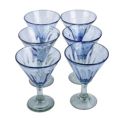 Alternate image for Hand Blown Blue Martini Glasses from Mexico Set of 6 Fiesta Azul