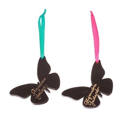 Alternate image for Pair of Hand-Painted Wood Butterfly Ornaments with Ribbons Monarchs of Hope