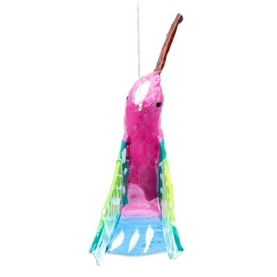 Alternate image for Handmade Pink Hummingbird Papier Mache Ornament from Mexico Pink and Green Hummingbird