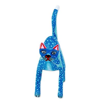 Alternate image for Blue and Teal Alebrije Cat with Star-Like Patterns on Body Celestial Cat