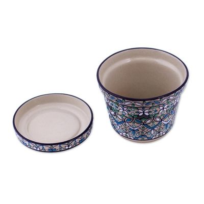 Alternate image for Artisan Crafted Plant Pot and Saucer in Blue and Green Guanajuato Azul