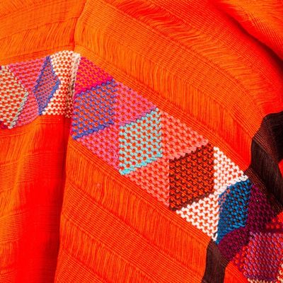 Alternate image for Striped Cotton Poncho in Vermilion from Mexico Vermilion Style