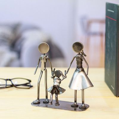 Alternate image for Handcrafted Recycled Auto Part Statuette of Family of Three Family of Three