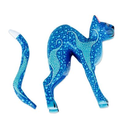 Alternate image for Blue and Teal Alebrije Cat with Star-Like Patterns on Body Celestial Cat