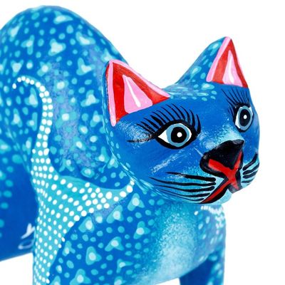 Alternate image for Blue and Teal Alebrije Cat with Star-Like Patterns on Body Celestial Cat