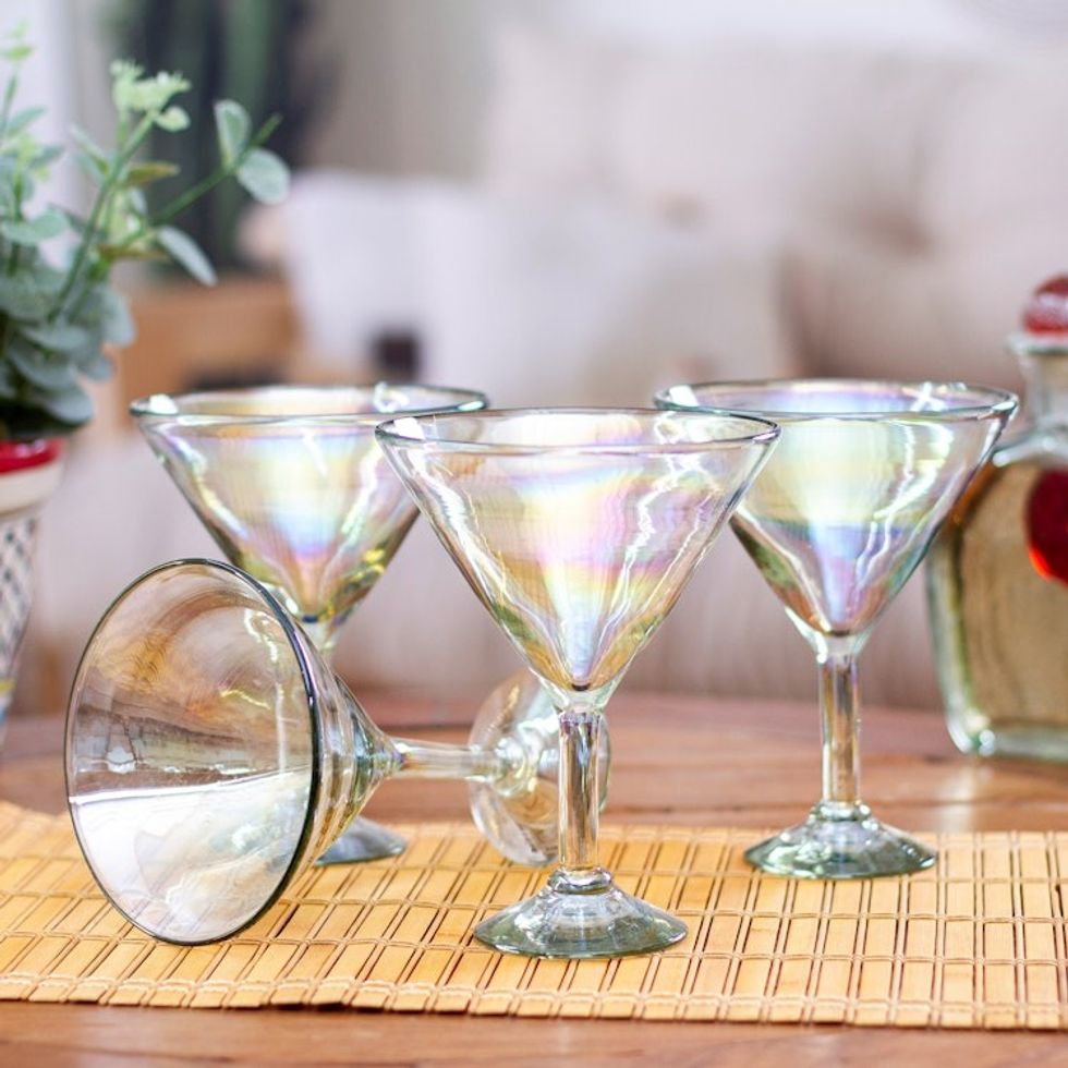 Set of 4 Clear Handblown Martini Glasses from Mexico 'Ethereal Glamour'