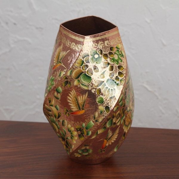 Alternate image for Hummingbird Motif Gold Accented Copper Vase from Mexico Hummingbird Dream