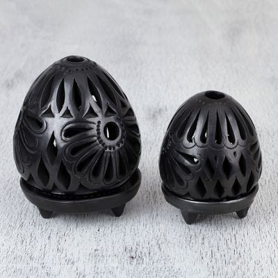 Alternate image for Oaxaca Black Pottery Ceramic Tealight Candleholders Pair Illuminate