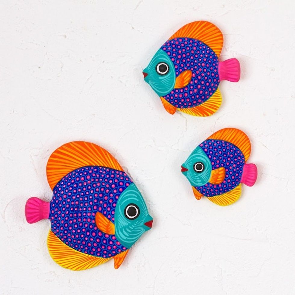 Multicolor Ceramic Fish Wall Decor from Mexico Set of 3 'Fish of the Sea'