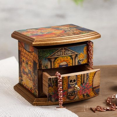 Alternate image for Unique Decoupage Multicolor Wood Jewelry Box Celebrating Day of the Dead
