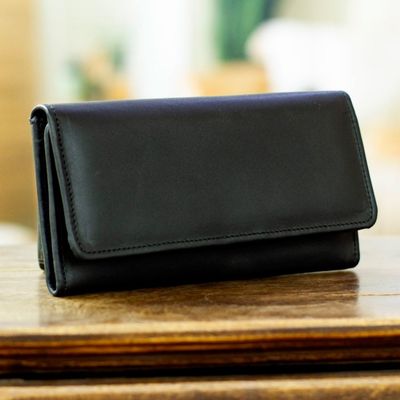 Alternate image for Trifold Black Leather Wallet from Mexico Coporo Black