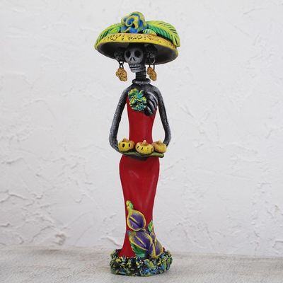 Alternate image for Day of the Dead Catrina Ceramic Figurine in Red Dress Catrinas Sweet Tooth