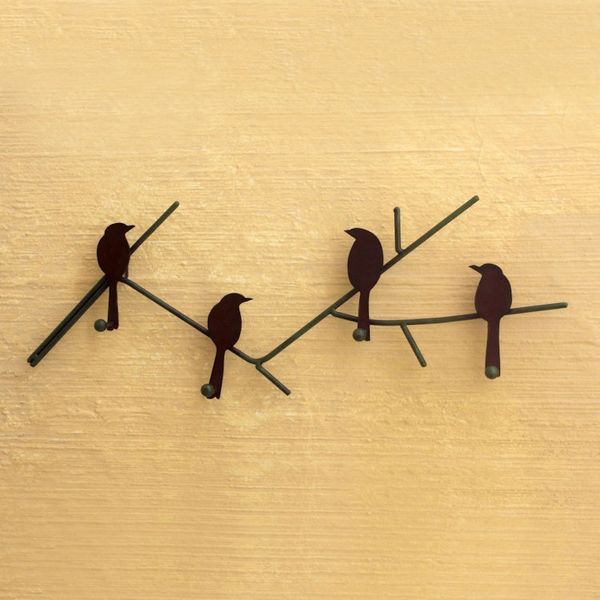 Alternate image for Unique Steel Bird Coat and Key Holder Birds on Winter Wood