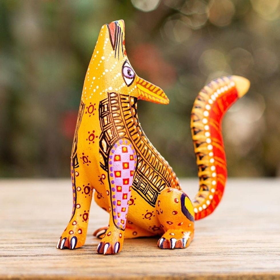 Hand Painted Wood Wolf Alebrije 'Wild Wolf'