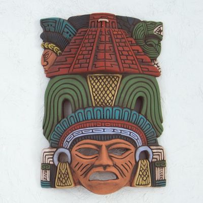 Alternate image for Hand Painted Ceramic Mayan Wall Mask from Mexico Mayan Pyramid