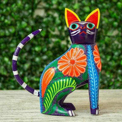 Alternate image for Handcrafted Copal Wood Alebrije Cat Figurine from Mexico Graceful Feline
