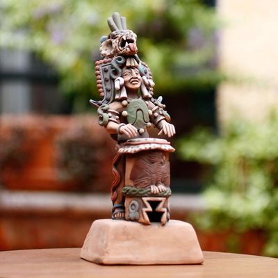 Alternate image for Unique Aztec Museum Replica Ceramic Sculpture Jaguar Warrior and Huehuetl